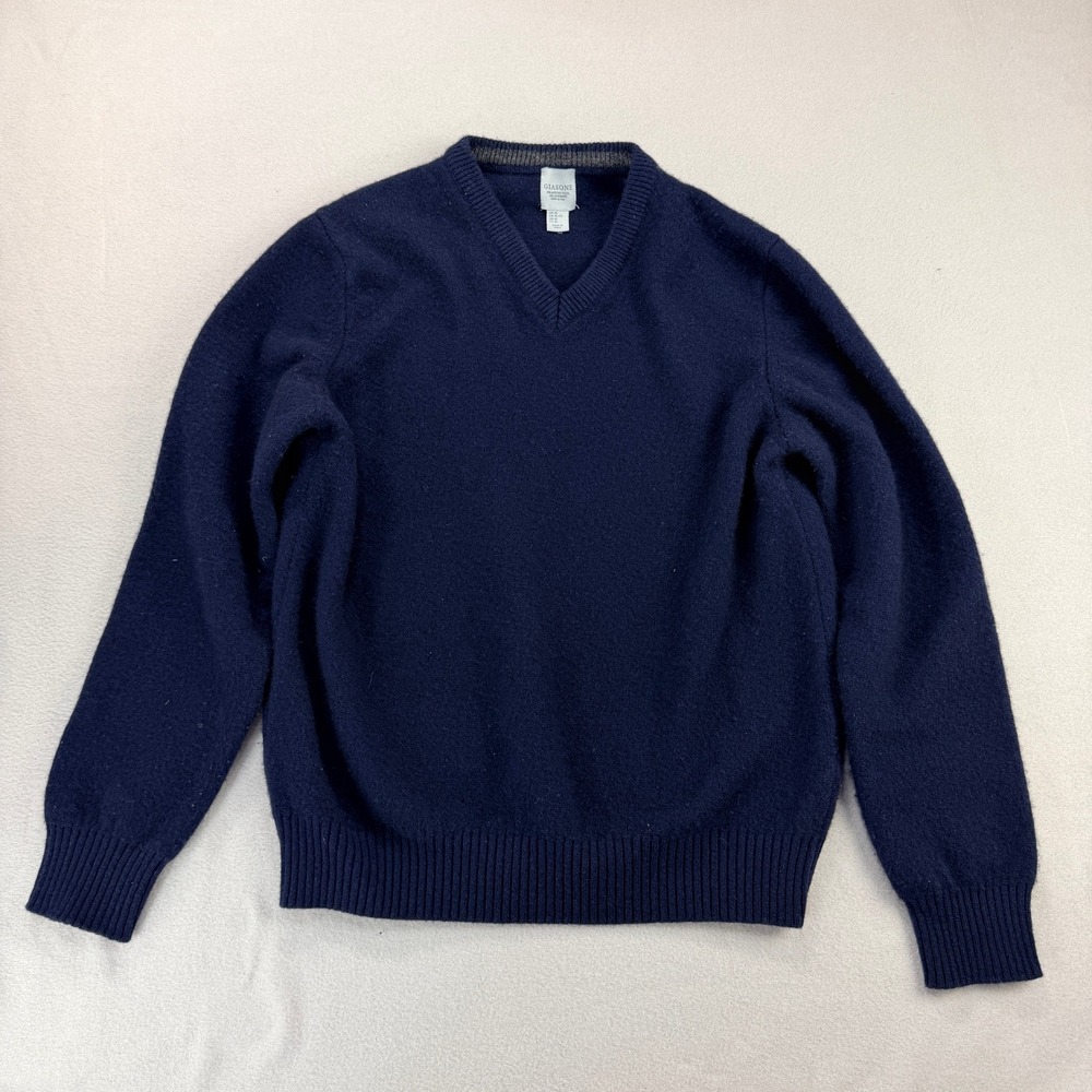 Giasone Mens XL Navy Blue Merino Wool Cashmere V-Neck Sweater Made in Italy